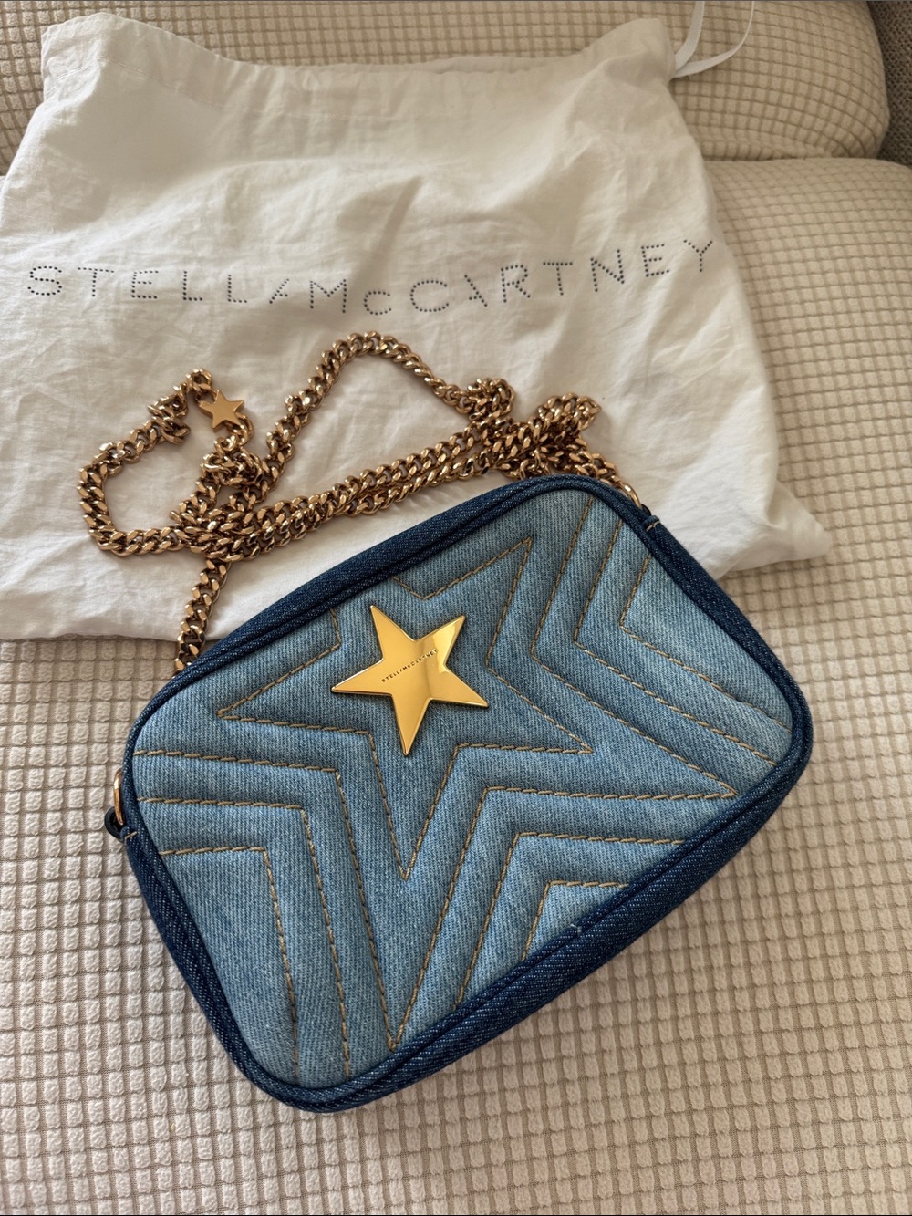 Stella McCartney Blue Denim Star Crossbody with Gold Chain